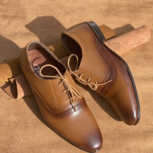 Men’s Cow Leather Oxford Two-tone Tan Shoe
