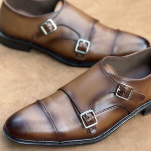 Men’s Two-Toned Tan Cow Leather Double Monk Strap Shoe