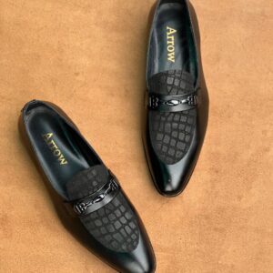 Men’s Jet Black Cow Leather Croc Loafer