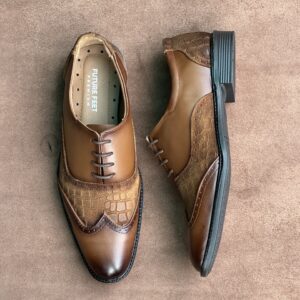 Men’s Tan Dual Cow Leather Oxford Brogue Shoe