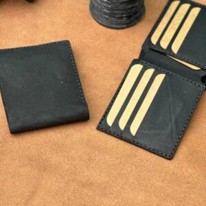 Pure Goat Leather Jet Black Bi-Fold Wallet