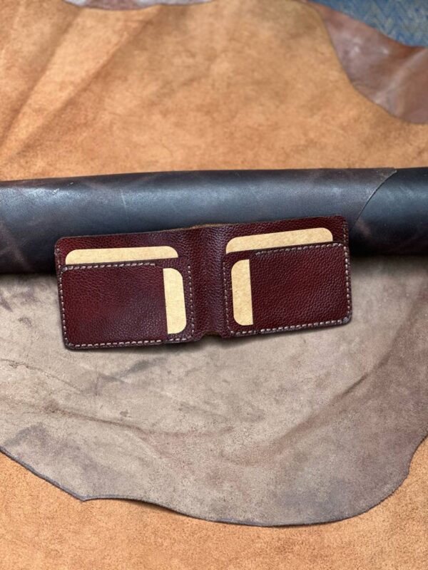 Pure Cow Leather Red Brown Bi-Fold Wallet - Image 3