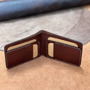 Pure Cow Leather Red Brown Bi-Fold Wallet