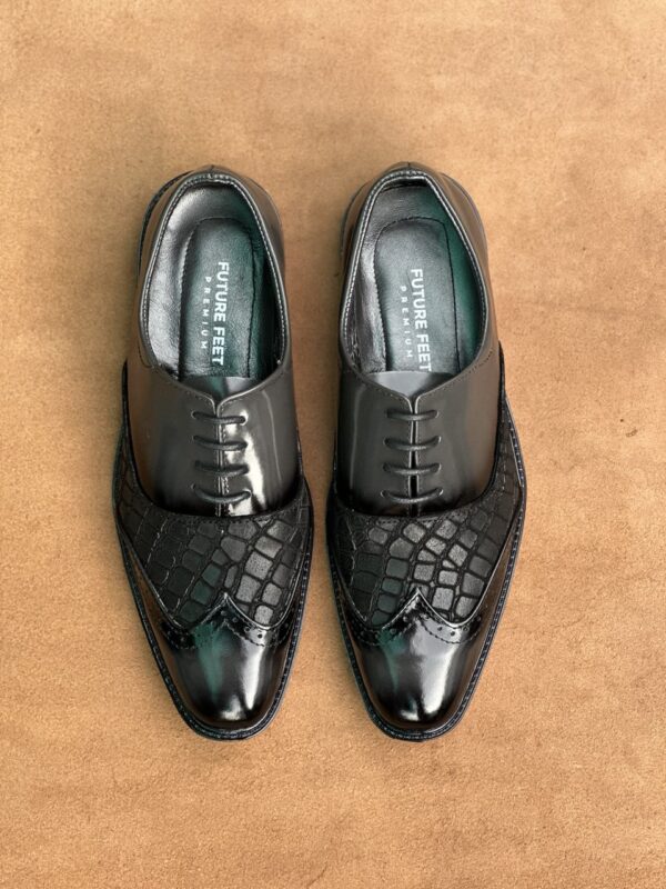 Men's High Gloss Gray + Crocodile Black Cow Leather Oxford Brogue Shoe - Image 3