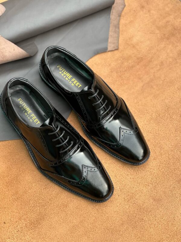 Men's High Gloss Black Cow Leather Oxford Brogue Shoe - Image 4