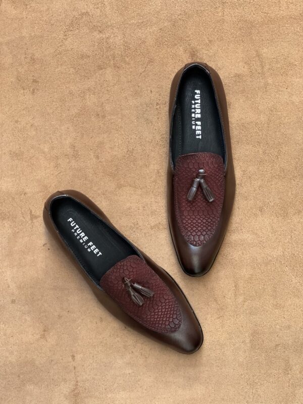 Men's Dark Ruby Cow Leather Croc Tassel Loafer - Image 3