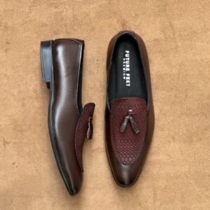 Men’s Dark Ruby Cow Leather Croc Tassel Loafer