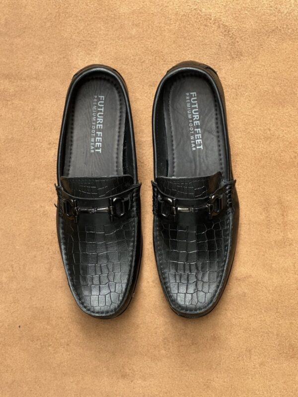 Men's Jet Black Cow Leather Crocodile Embossed Casual Loafer - Image 4