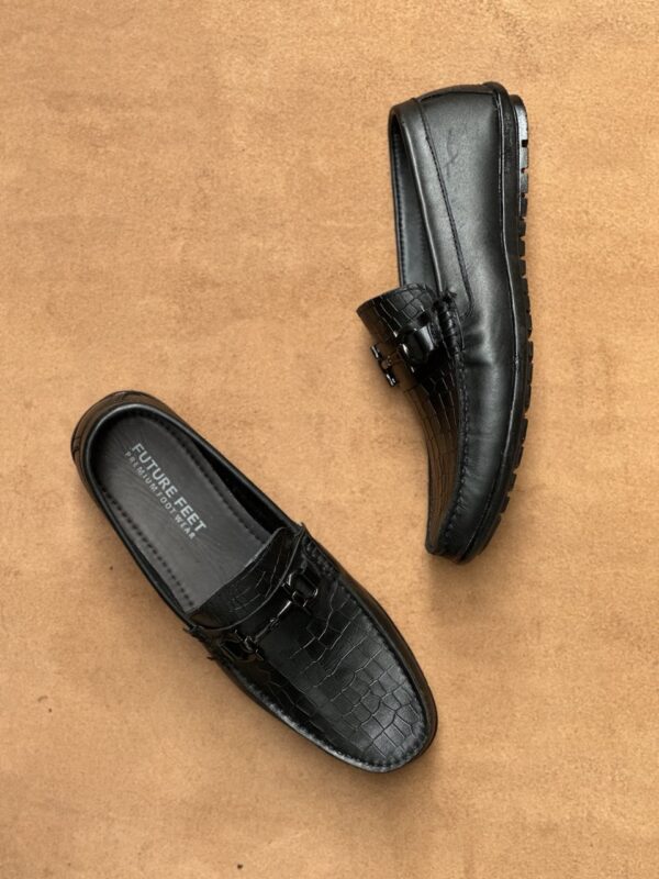 Men's Jet Black Cow Leather Crocodile Embossed Casual Loafer - Image 3
