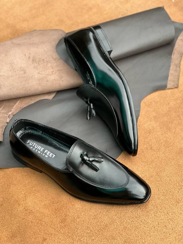 Men's Gloss + Matte Black Cow Leather Tassel Loafer - Image 3