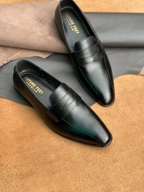 Men's Jet Black Cow Leather Penny Loafer - Image 2
