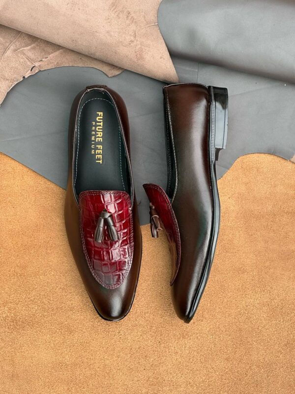 Men's Dark Ruby Cow Leather Crocodile Embossed Tassel Loafer