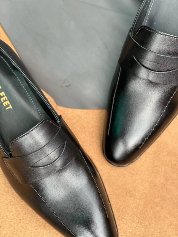 Men's Jet Black Cow Leather Penny Loafer - Image 5
