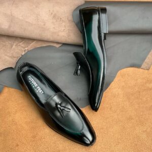 Men's Gloss + Matte Black Cow Leather Tassel Loafer