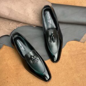 Men’s Gloss + Matte Black Cow Leather Tassel Loafer