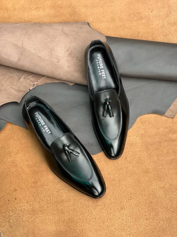 Men's Gloss + Matte Black Cow Leather Tassel Loafer - Image 2