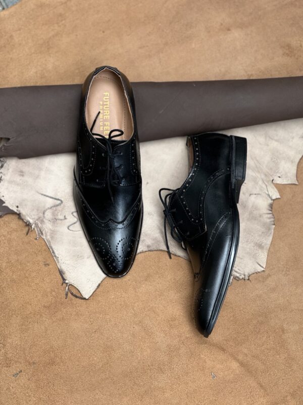Men's Jet Black Cow Leather Brogue Shoe - Image 2