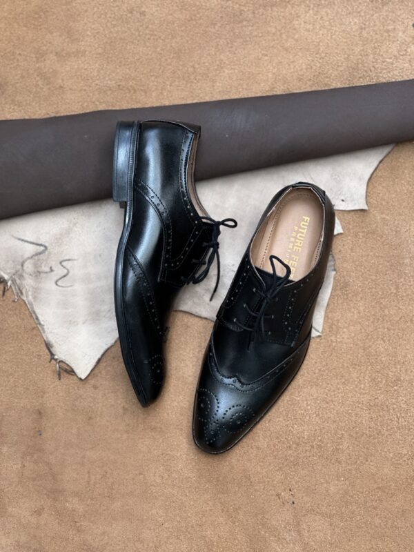 Men's Jet Black Cow Leather Brogue Shoe - Image 3
