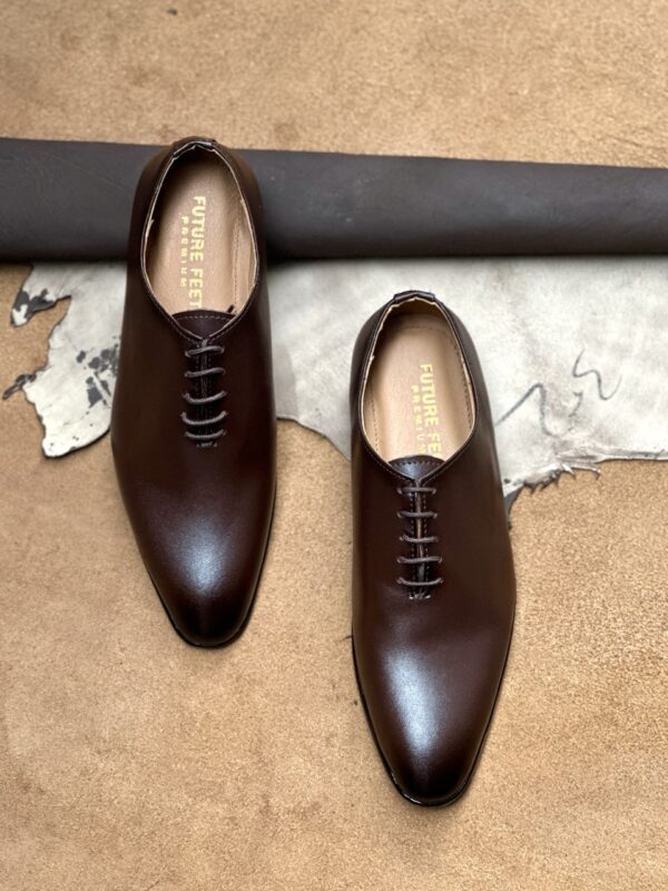 Men's Coffee Brown Cow Leather Whole Cut Oxford Shoe - Image 4