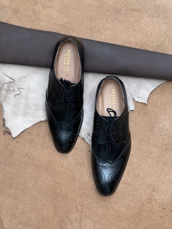 Men's Jet Black Cow Leather Brogue Shoe - Image 4