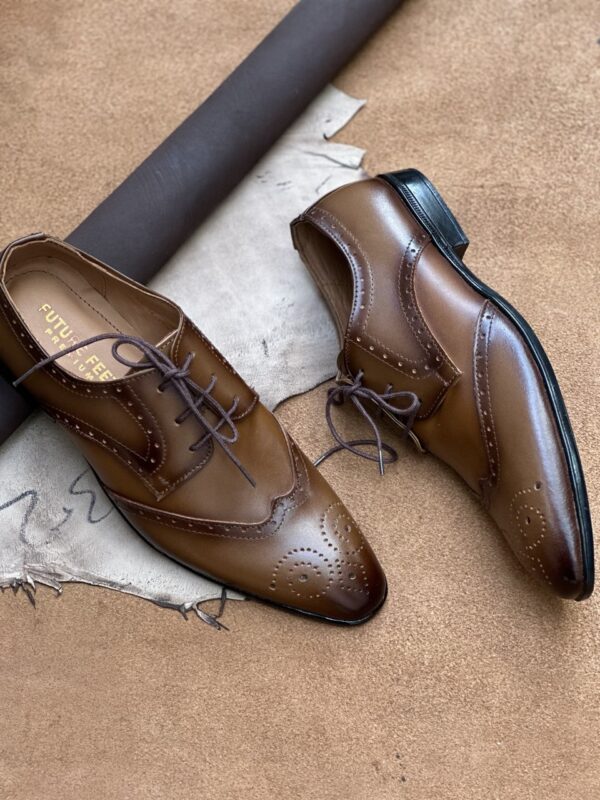 Men's Tan Shaded Cow Leather Brogue Shoe - Image 4