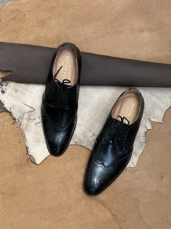Men's Jet Black Cow Leather Brogue Shoe - Image 5