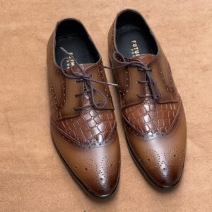Men's Tan Shaded Leather Croc Brogue Shoe