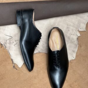 Men’s Jet Black Cow Leather Whole Cut Oxford Shoe