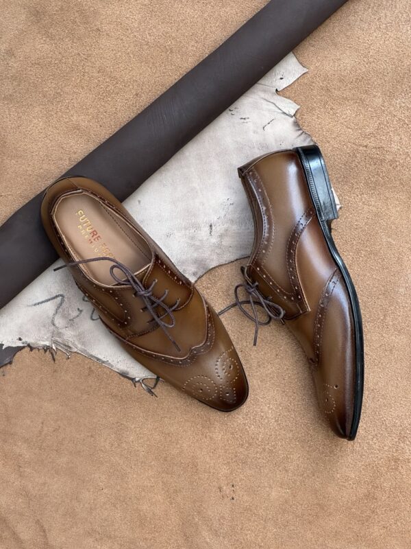 Men's Tan Shaded Cow Leather Brogue Shoe - Image 5