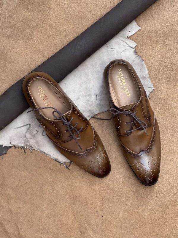 Men's Tan Shaded Cow Leather Brogue Shoe - Image 6