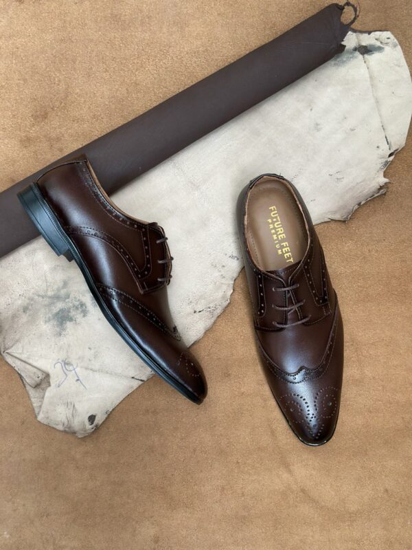 Men's Coffee Brown Cow Leather Brogue Shoe - Image 2