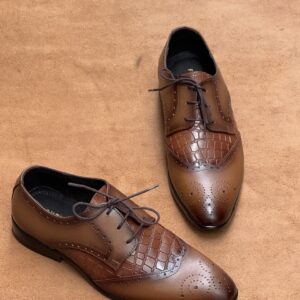 Men’s Tan Shaded Leather Croc Brogue Shoe
