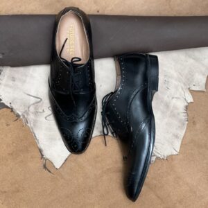 Men's Jet Black Cow Leather Brogue Shoe