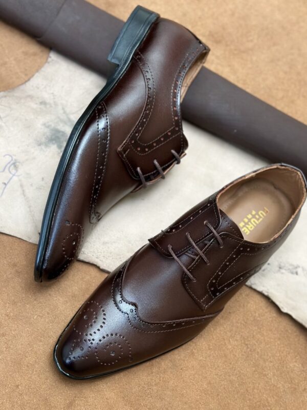 Men's Coffee Brown Cow Leather Brogue Shoe - Image 3