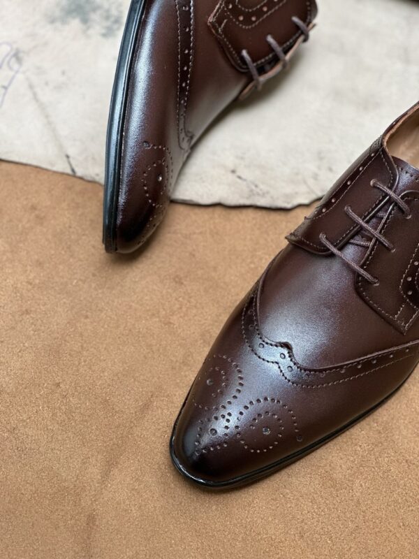 Men's Coffee Brown Cow Leather Brogue Shoe - Image 4