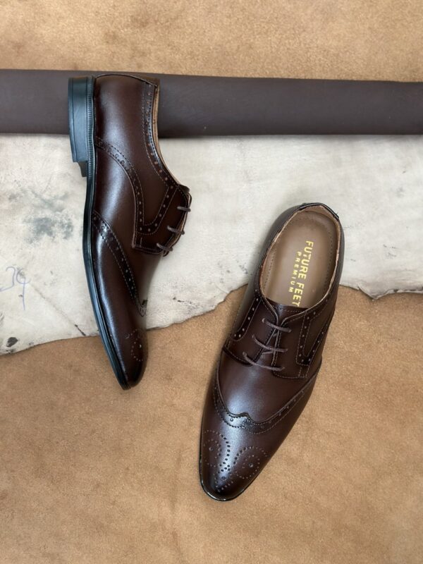 Men's Coffee Brown Cow Leather Brogue Shoe - Image 5
