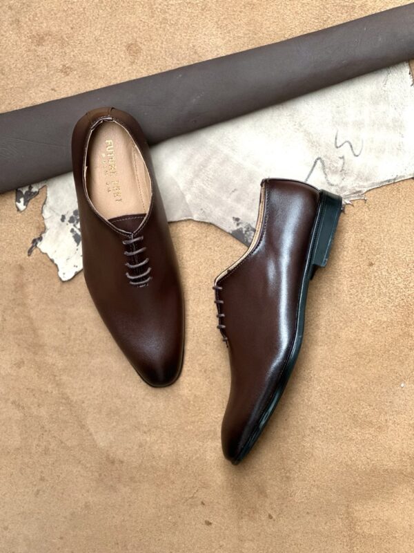 Men's Coffee Brown Cow Leather Whole Cut Oxford Shoe - Image 3
