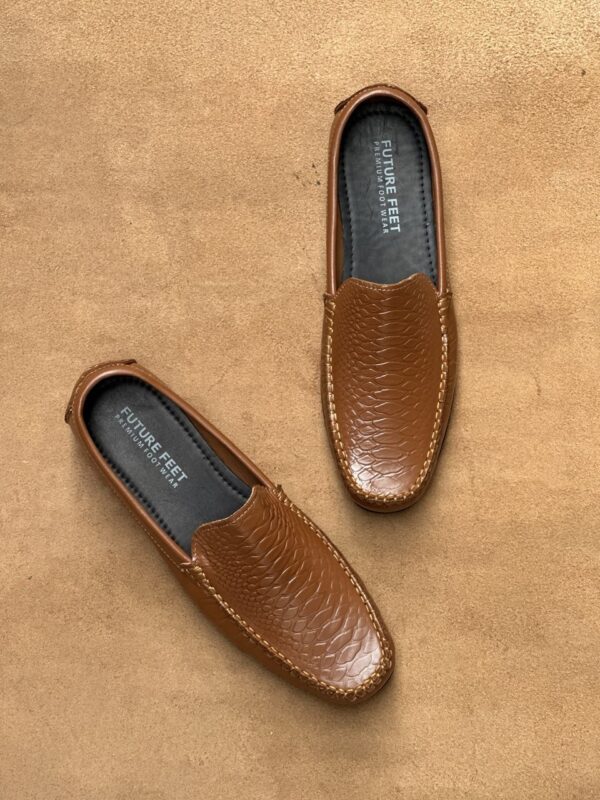 Men's Tan Cow Leather Crocodile Embossed Casual Loafer - Image 4