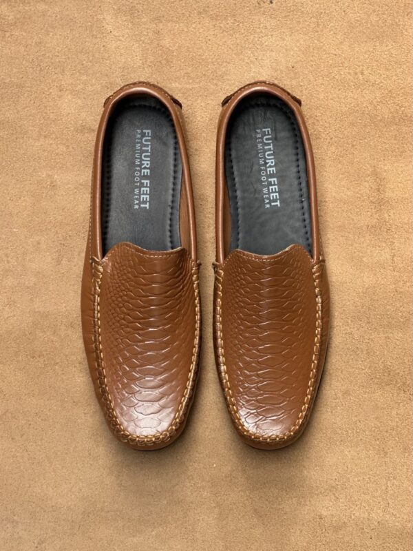 Men's Tan Cow Leather Crocodile Embossed Casual Loafer - Image 6