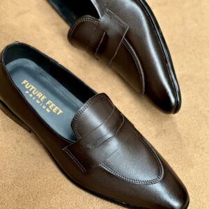 Men's Coffee Brown Cow Leather Penny Loafer