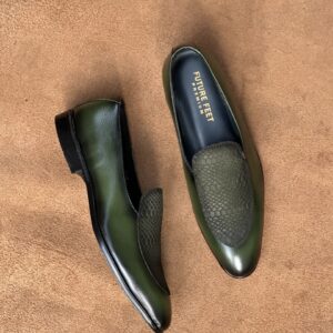 Men’s Olive Greed Cow Leather Croc Loafer