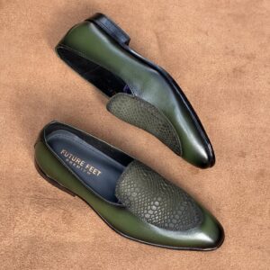 Men's Olive Greed Cow Leather Croc Loafer