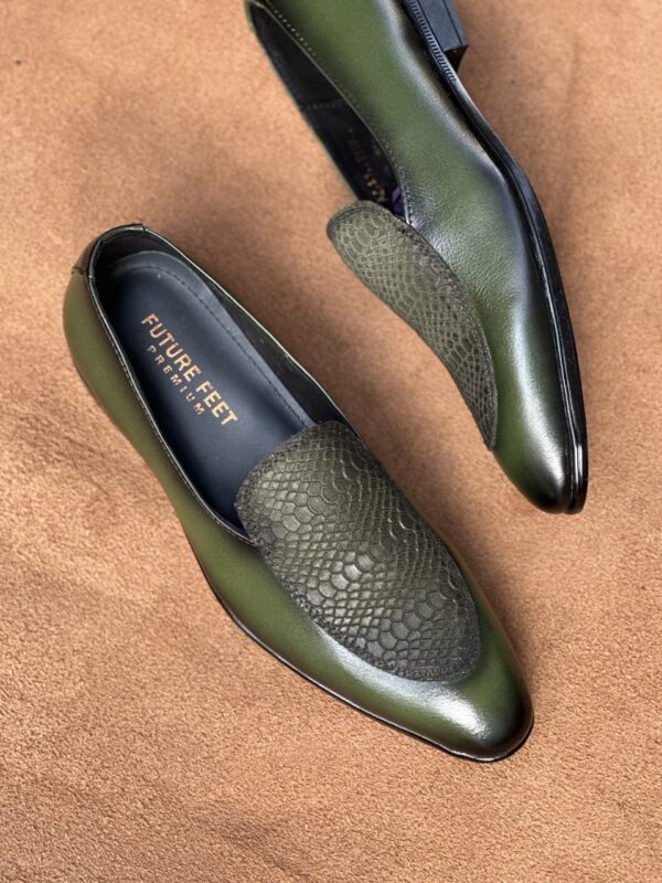 Men's Olive Greed Cow Leather Croc Loafer - Image 3