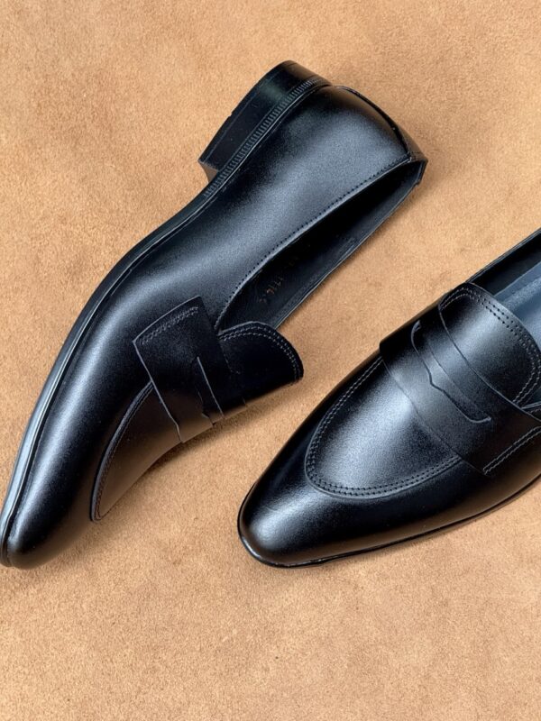 Men's Jet Black Cow Leather Penny Loafer - Image 2