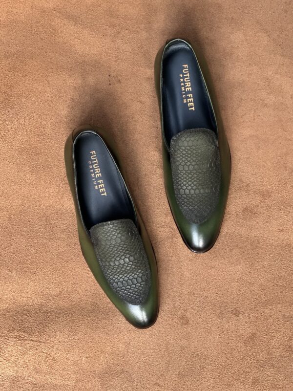 Men's Olive Greed Cow Leather Croc Loafer - Image 4