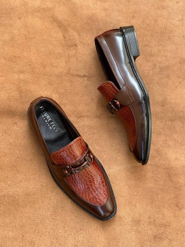 Men's Gloss Brown Synthetic Croc Loafer - Image 4