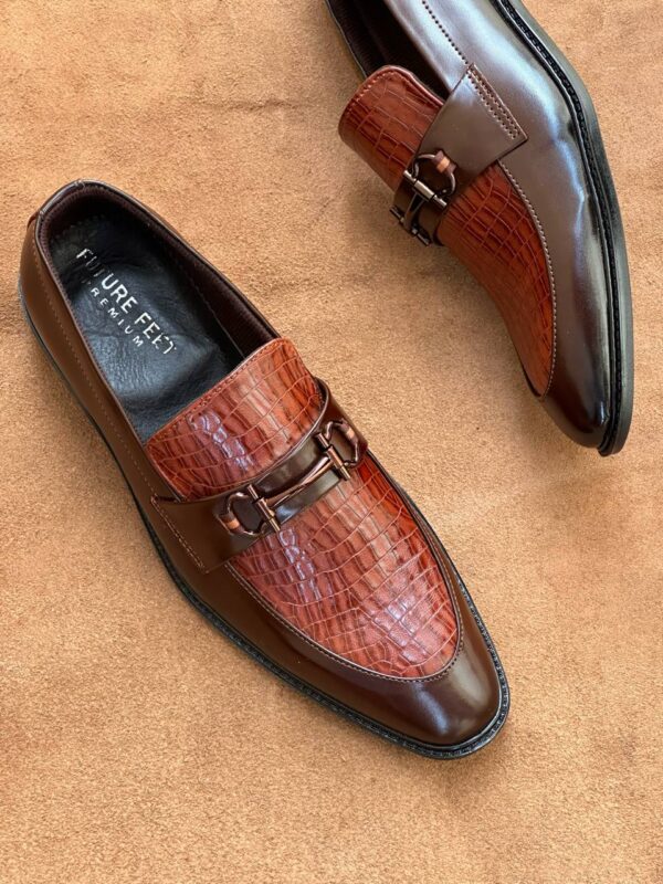 Men's Gloss Brown Synthetic Croc Loafer - Image 5