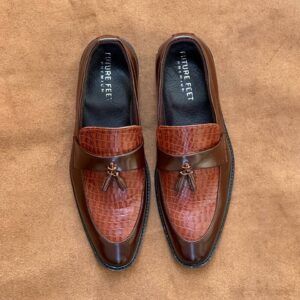 Men's Synthetic Gloss Brown Croc Tassel Loafer