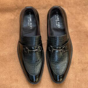 Men's Synthetic Gloss Black Croc Loafer