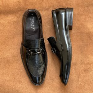Men’s Synthetic Gloss Black Croc Loafer